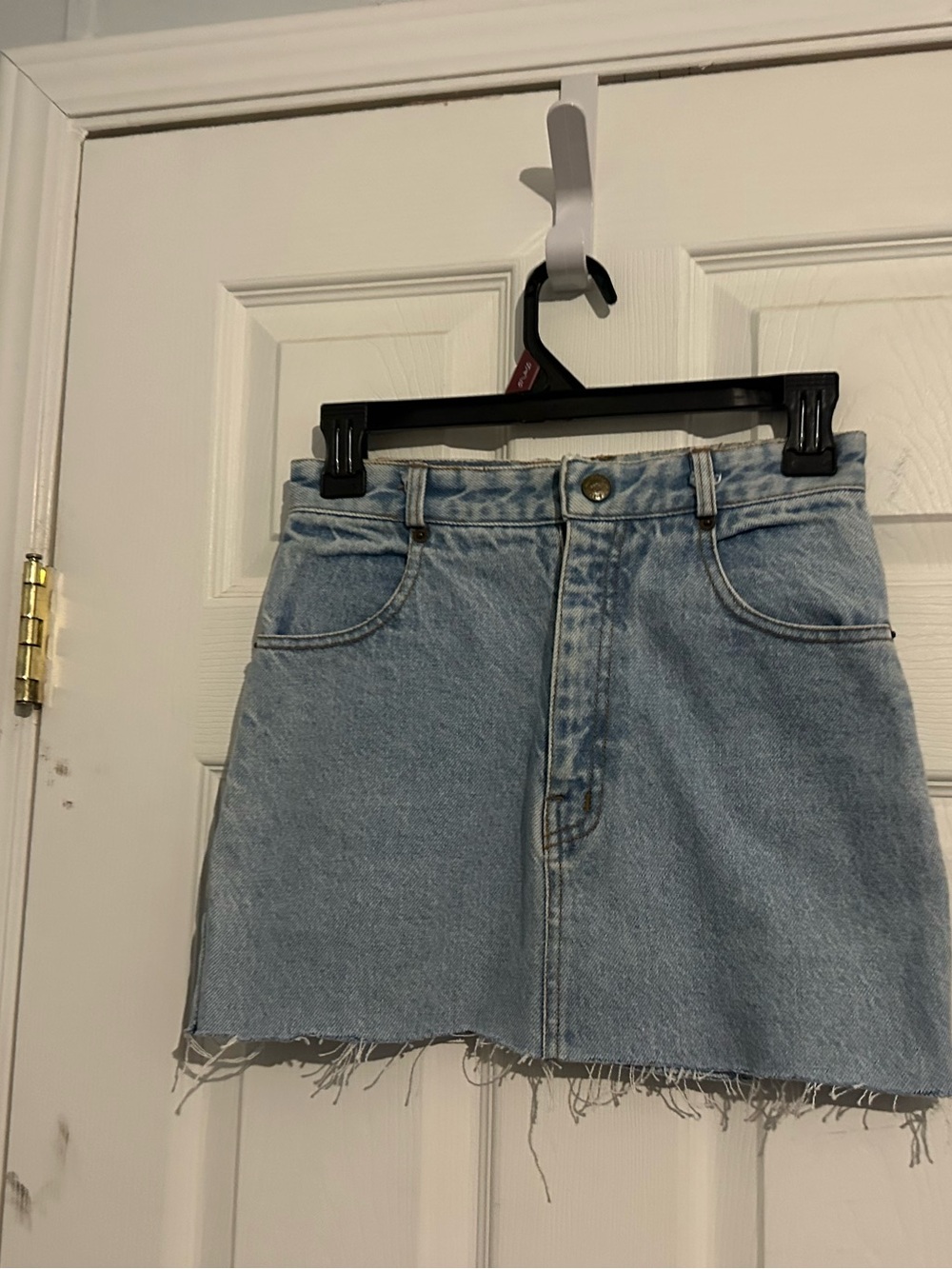 Vintage‎ BasketLight Blue Denim Mini Skirt - Casual Frayed Hem